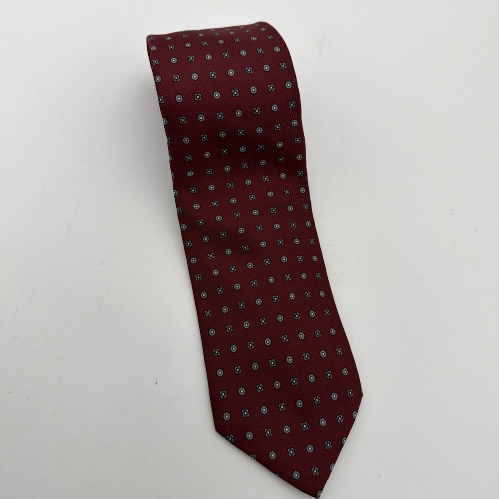 Ferrell Reed Nordstrom Silk Tie Burgundy Micro Floral Italy Hand Printed